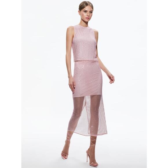 Alice + Olivia Maeve Crystal-Embellished Midi Skirt pink size 12 - Picture 9 of 10